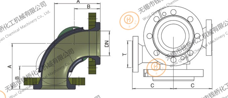 搪玻璃90°夾套彎頭設計圖 搪玻璃90°夾套彎頭設計圖