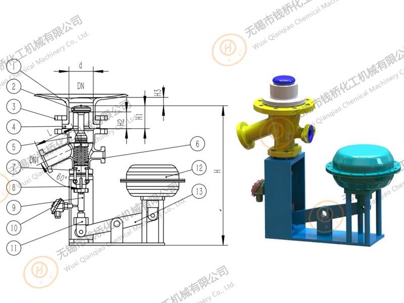 搪玻璃上展式自動放料閥（側向執(zhí)行機構）